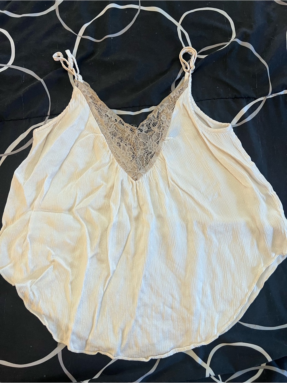 Light Cream Lace-Trim V-Neck Cami Top